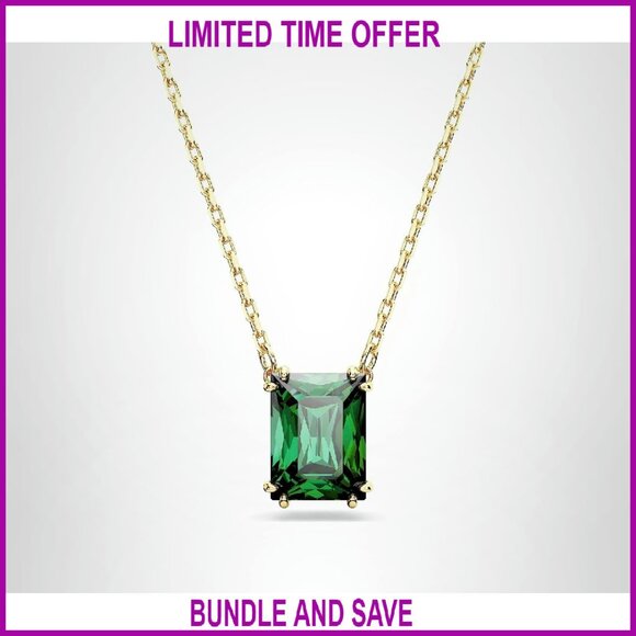 Gold-Tone Pendant Necklace with Rectangular Stone Adjustable Chain